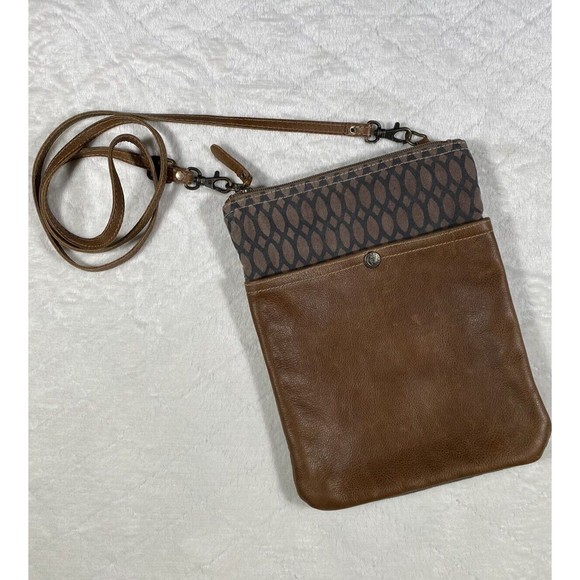 Myra Bag Leather Canvas Crossbody Purse Adjustable Strap Neutral Colors Boho - Picture 1 of 9